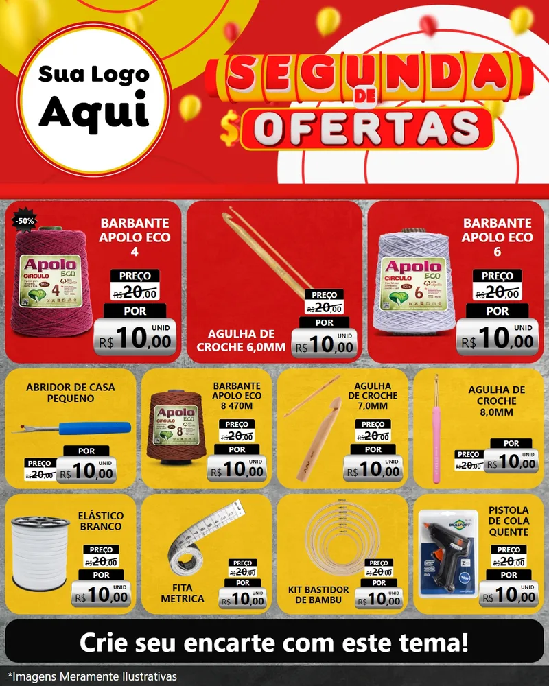 Modelo de Rede Social para Feed Instagram com o tema Segunda de Ofertas para Armarinho e Aviamentos