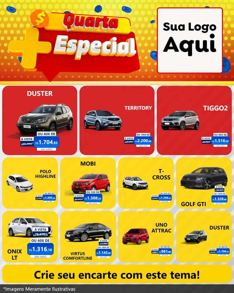 Modelo de Rede Social para Feed Instagram com o tema Quarta Mais Especial para Concessionaria de Carros