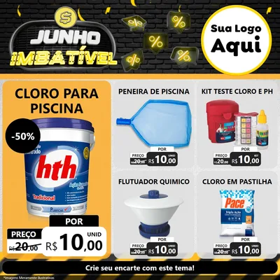 Modelo de Rede Social para Feed Facebook com o tema Junho Imbatível para Produtos para Piscina