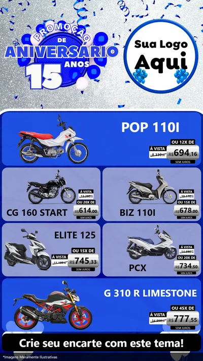 Modelo de TV para TV Vertical com o tema Promoção de Aniversário - 15 Anos para Concessionaria de Motos