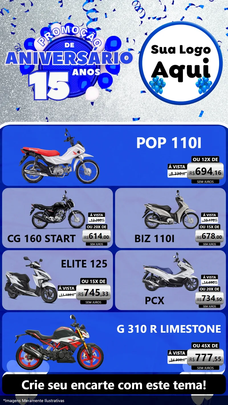 Modelo de TV para TV Vertical com o tema Promoção de Aniversário - 15 Anos para Concessionaria de Motos