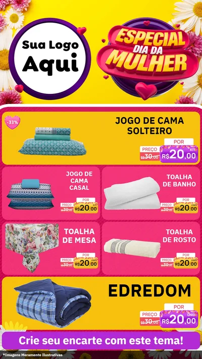 Modelo de TV para TV Vertical com o tema Especial Dia da Mulher para Cama, Mesa e Banho
