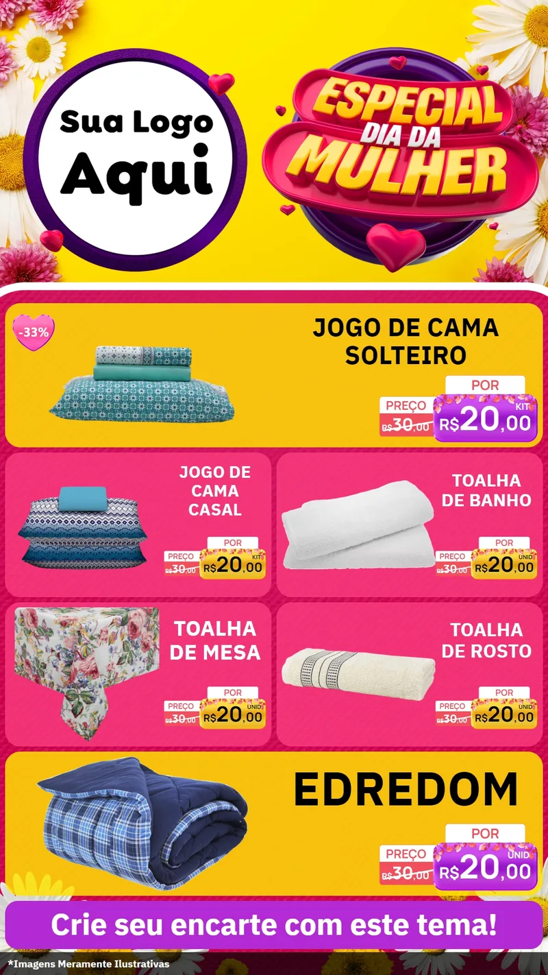 Modelo de TV para TV Vertical com o tema Especial Dia da Mulher para Cama, Mesa e Banho