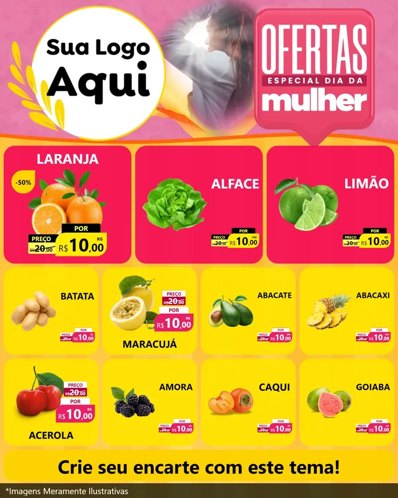 Modelo de Rede Social para Feed Instagram com o tema Ofertas - Especial Dia Das Mulheres para Hortifrúti
