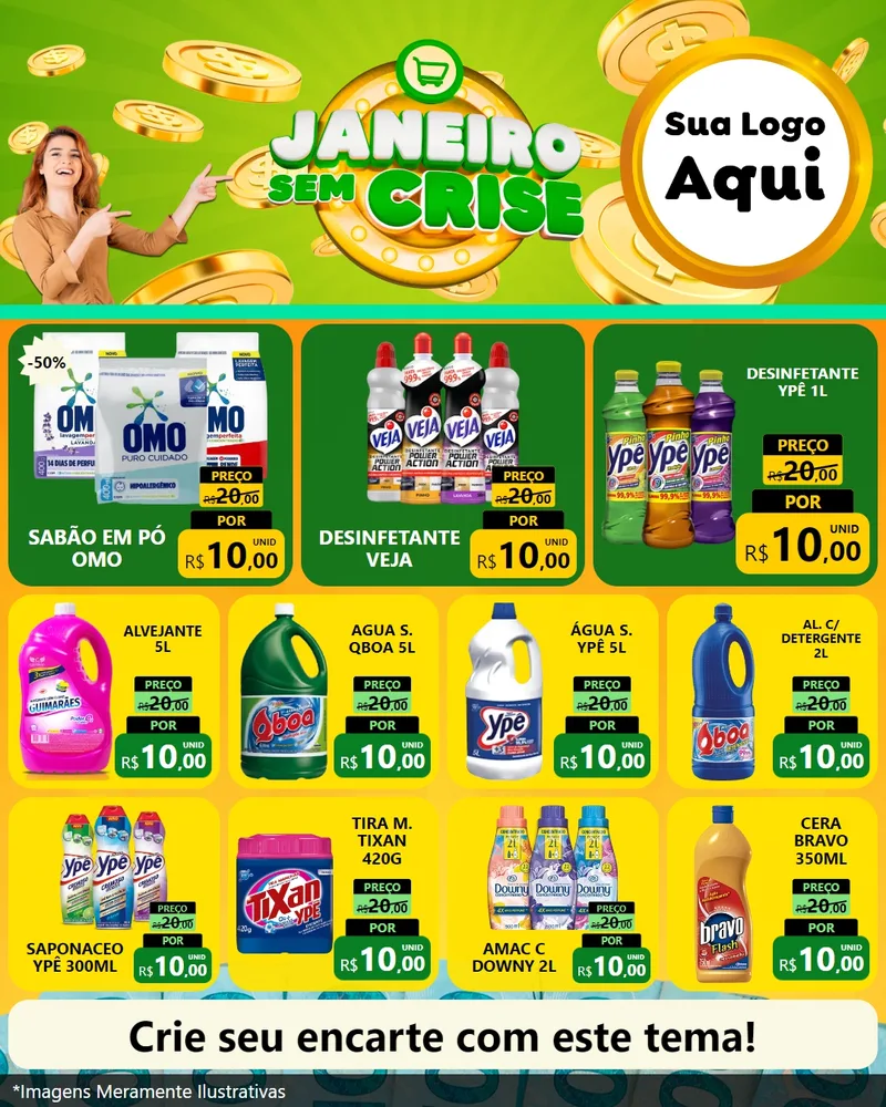 Modelo de Rede Social para Feed Instagram com o tema Janeiro Sem Crise para Produtos de Limpeza