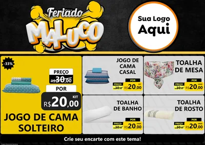 Modelo de Encarte para Encarte A4 Horizontal com o tema Feriado Maluco para Cama, Mesa e Banho