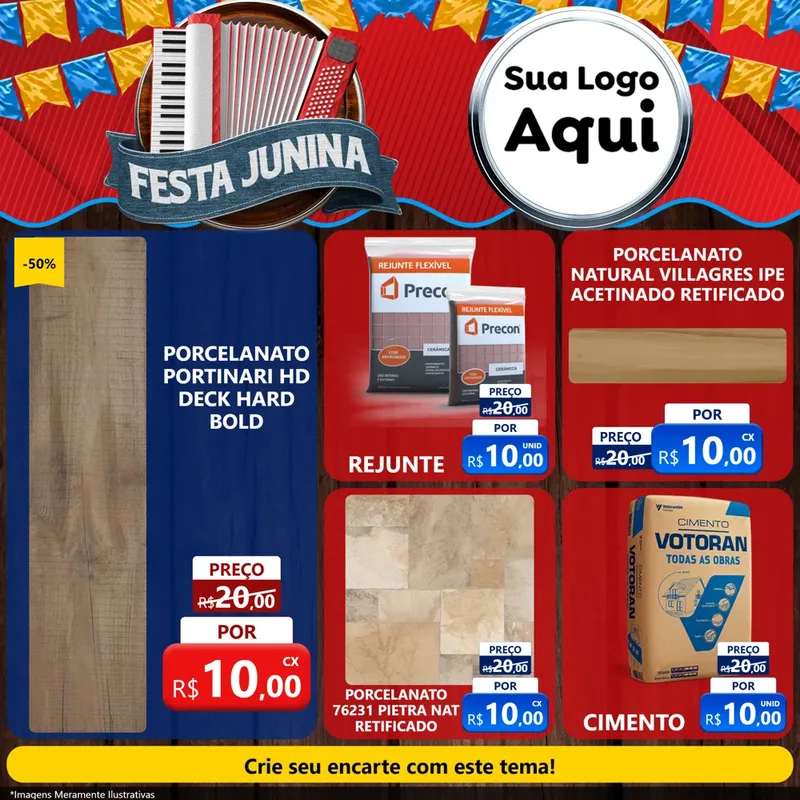Modelo de Rede Social para Feed Facebook com o tema Festa Junina para Pisos e revestimentos