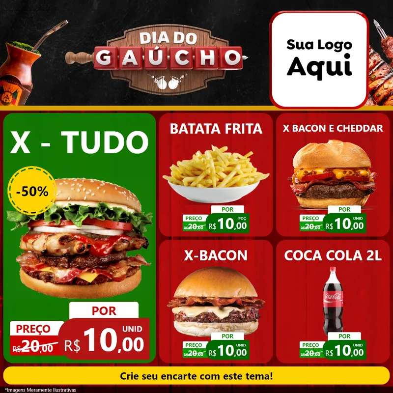 Modelo de Rede Social para Feed Facebook com o tema Dia do Gaúcho para Hamburgueria