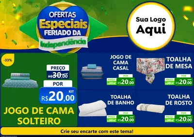 Modelo de Encarte para Encarte A4 Horizontal com o tema Ofertas Especiais Feriado da Independência para Cama, Mesa e Banho