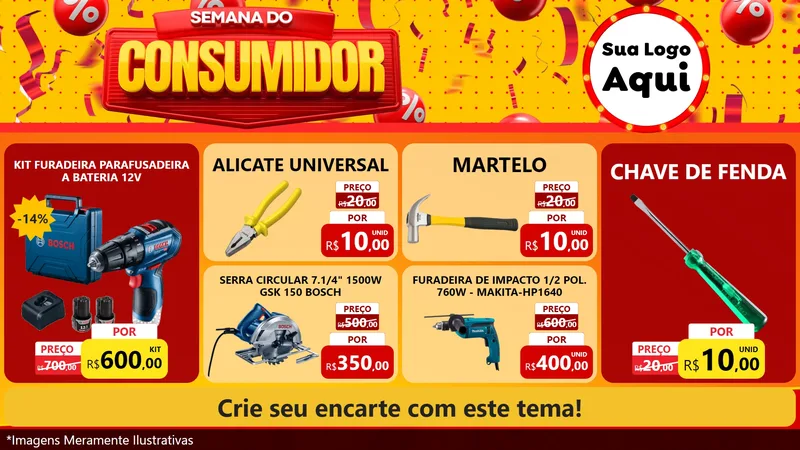 Modelo de TV para TV Horizontal com o tema Semana do Consumidor para Maquinas e Ferramentas