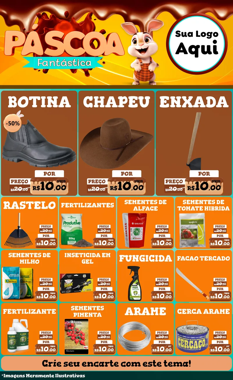 Modelo de Encarte para Encarte Grande com o tema Páscoa Fantástica para Agropecuária