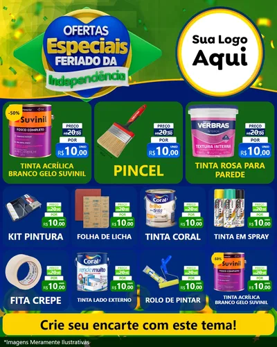 Modelo de Rede Social para Feed Instagram com o tema Ofertas Especiais Feriado da Independência para Tintas e Ferramentas