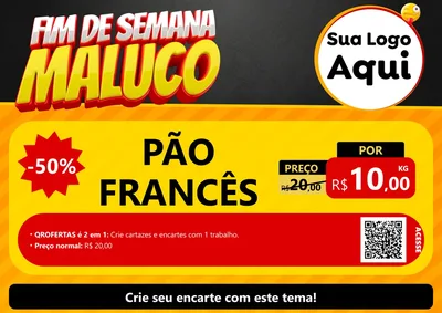 Modelo de Cartaz para Cartaz A4 Horizontal com o tema Final de Semana Maluco para Padaria
