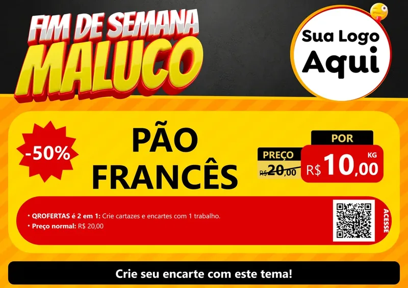 Modelo de Cartaz para Cartaz A4 Horizontal com o tema Final de Semana Maluco para Padaria