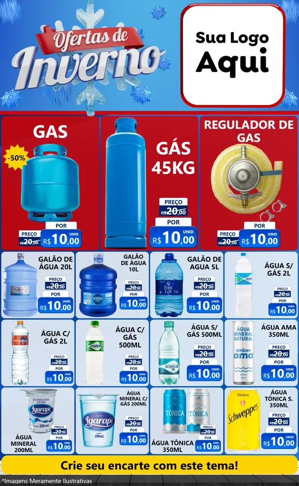Modelo de Encarte para Encarte Grande com o tema Ofertas de Inverno para Água e gás