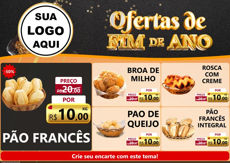 Modelo de Encarte para Encarte A4 Horizontal com o tema Ofertas de Fim de Ano para Padaria