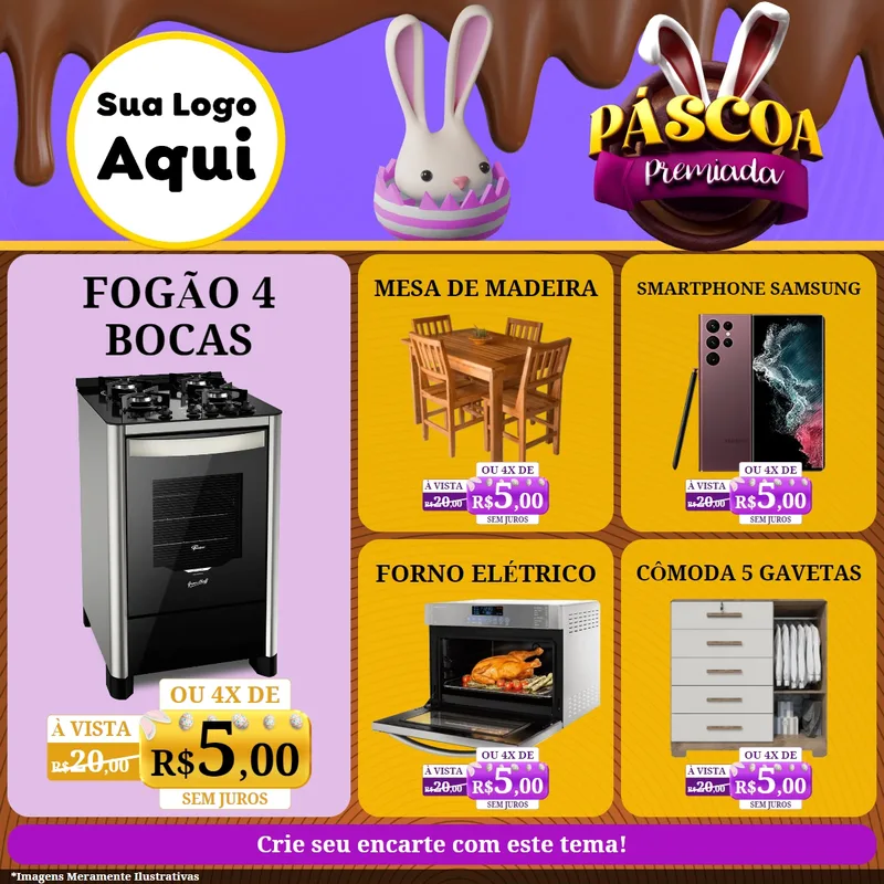 Modelo de Rede Social para Feed Facebook com o tema Páscoa Premiada para Móveis e Eletro