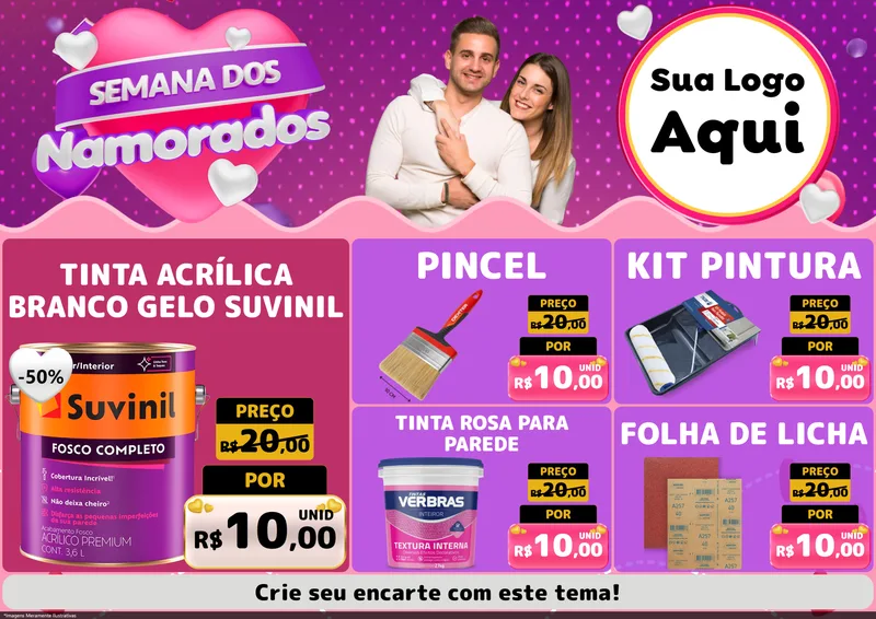 Modelo de Encarte para Encarte A4 Horizontal com o tema Semana dos Namorados para Tintas e Ferramentas