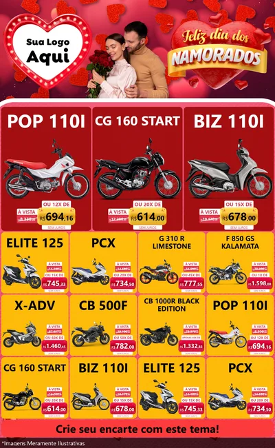 Modelo de Encarte para Encarte Grande com o tema Feliz Dia Dos Namorados para Concessionaria de Motos