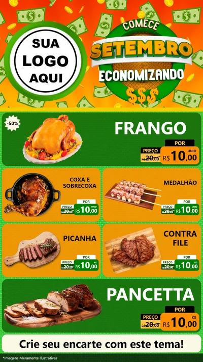 Modelo de TV para TV Vertical com o tema Comece Setembro Economizando para Assados