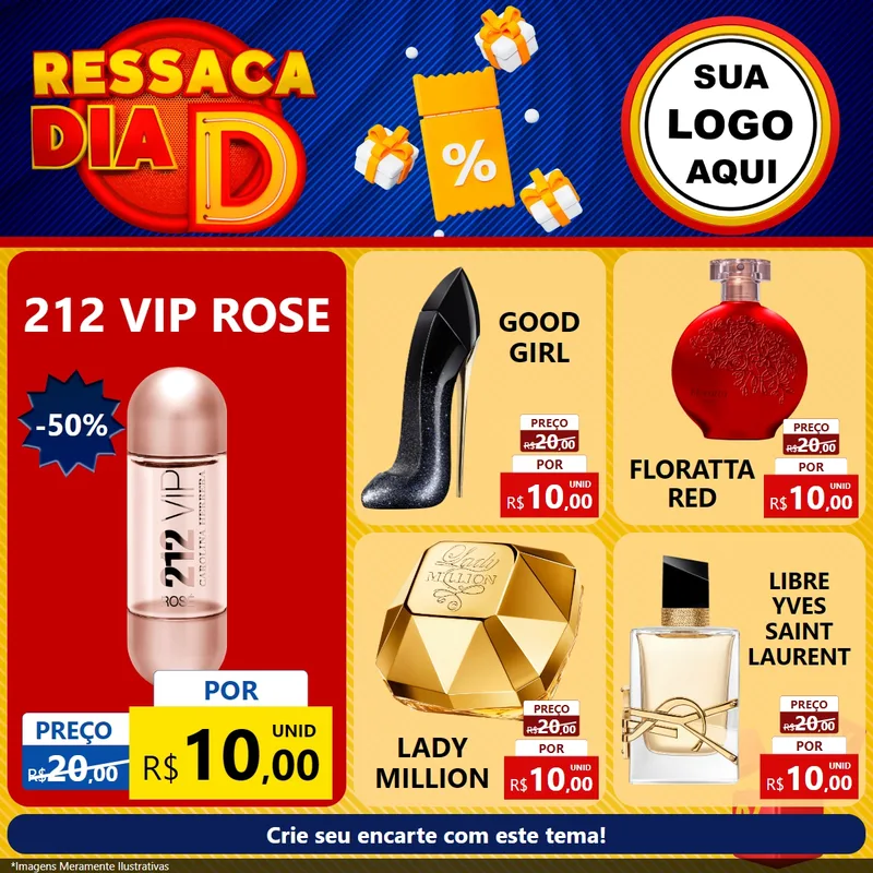 Modelo de Rede Social para Feed Facebook com o tema Ressaca Dia D para Perfumes