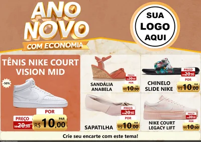 Modelo de Encarte para Encarte A4 Horizontal com o tema Ano Novo Com Economia para Calçados