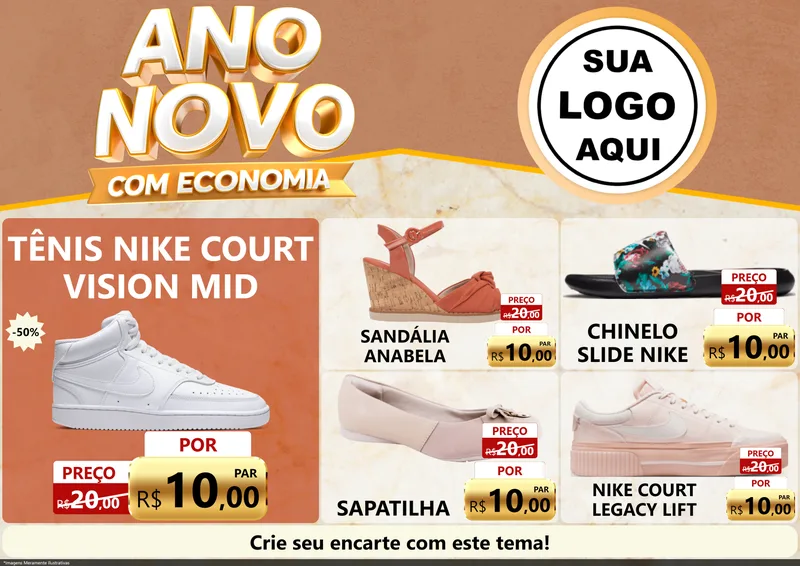 Modelo de Encarte para Encarte A4 Horizontal com o tema Ano Novo Com Economia para Calçados