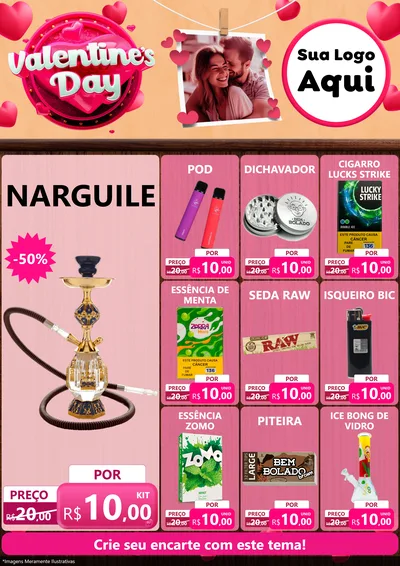 Modelo de Encarte para Encarte A4 Vertical com o tema Valentine's Day para Tabacaria
