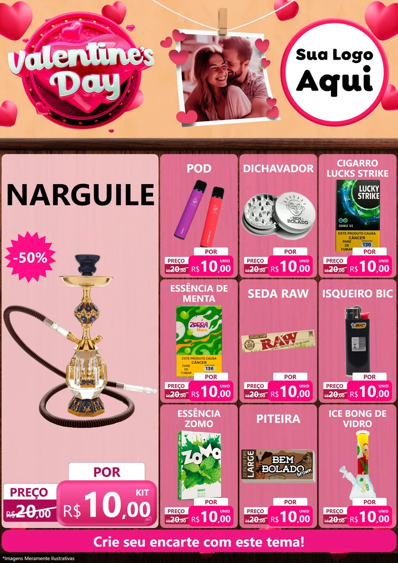 Modelo de Encarte para Encarte A4 Vertical com o tema Valentine's Day para Tabacaria