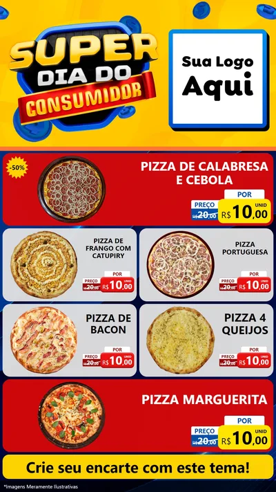 Modelo de TV para TV Vertical com o tema Super Dia do Consumidor para Pizzaria