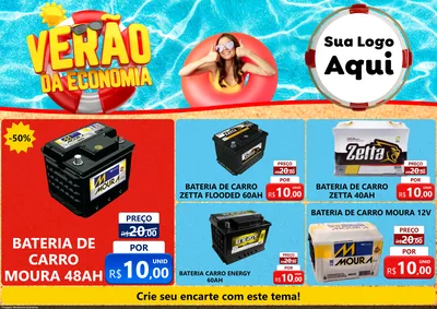 Modelo de Encarte para Encarte A4 Horizontal com o tema Verão da Economia para Baterias Elétricas