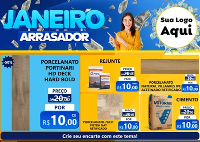 Modelo de Encarte para Encarte A4 Horizontal com o tema Janeiro Arrasador para Pisos e revestimentos