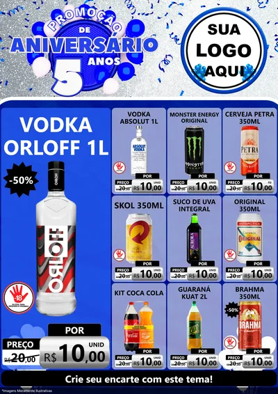 Modelo de Encarte para Encarte A4 Vertical com o tema Promoção de Aniversário - 5 Anos para Distribuidora de bebidas