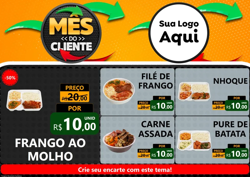 Modelo de Encarte para Encarte A4 Horizontal com o tema Mês do Cliente para Restaurante