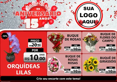 Modelo de Encarte para Encarte A4 Horizontal com o tema Promoção de Aniversário - 15 Anos para Floricultura e jardim