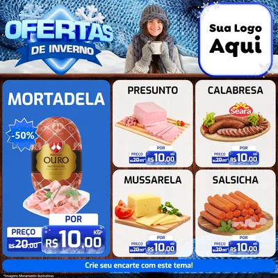 Modelo de Rede Social para Feed Facebook com o tema Ofertas de Inverno para Frios e Laticínios