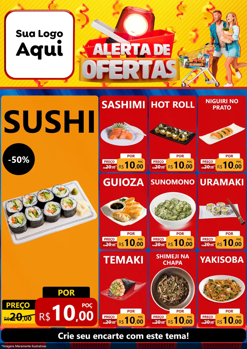 Modelo de Encarte para Encarte A4 Vertical com o tema Alerta de Ofertas para Comida japonesa