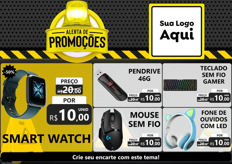 Modelo de Encarte para Encarte A4 Horizontal com o tema Alerta de Promoções para Informática