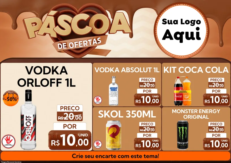 Modelo de Encarte para Encarte A4 Horizontal com o tema Páscoa de Ofertas para Distribuidora de bebidas