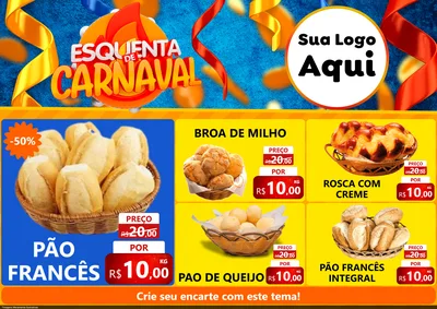 Modelo de Encarte para Encarte A4 Horizontal com o tema Esquenta de Carnaval para Padaria