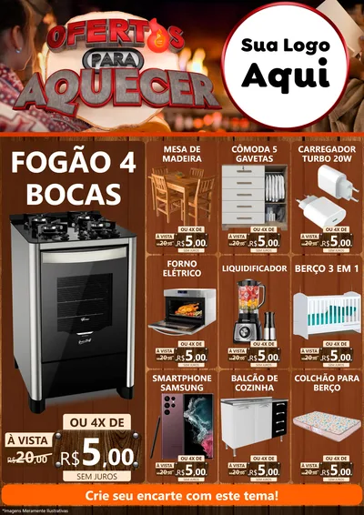 Modelo de Encarte para Encarte A4 Vertical com o tema Ofertas Para Aquecer para Móveis e Eletro
