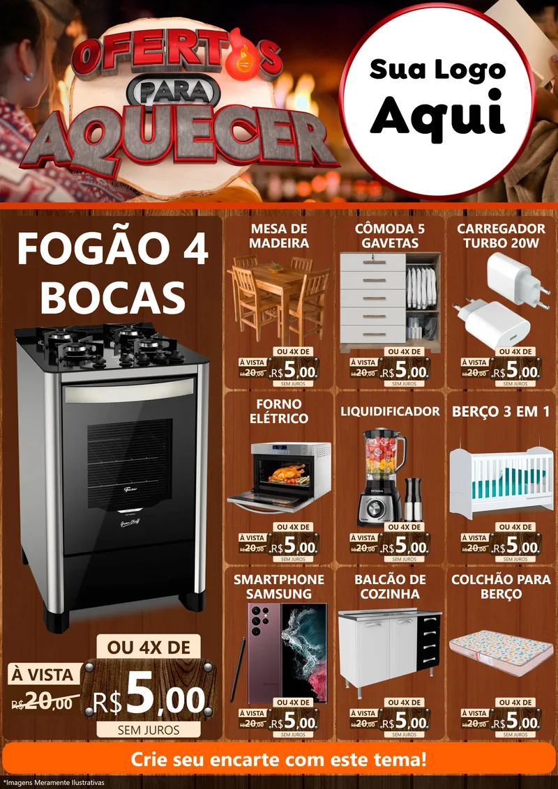 Modelo de Encarte para Encarte A4 Vertical com o tema Ofertas Para Aquecer para Móveis e Eletro