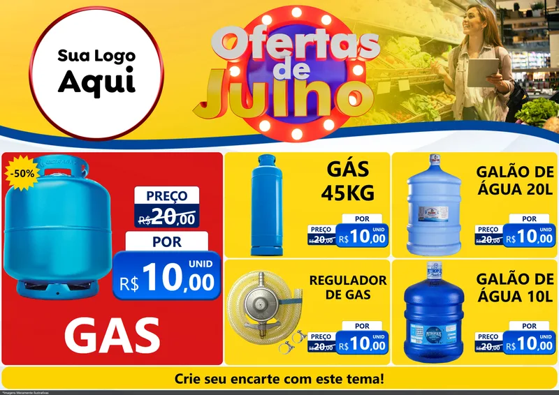 Modelo de Encarte para Encarte A4 Horizontal com o tema Ofertas de Julho para Água e gás