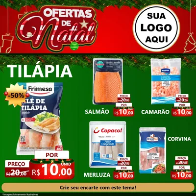 Modelo de Rede Social para Feed Facebook com o tema Ofertas de Natal para Peixaria