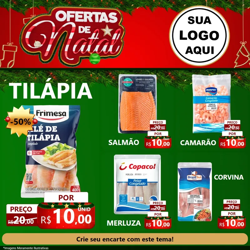 Modelo de Rede Social para Feed Facebook com o tema Ofertas de Natal para Peixaria