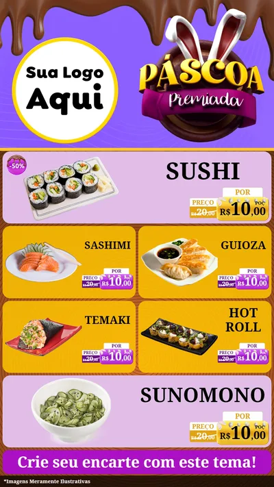 Modelo de TV para TV Vertical com o tema Páscoa Premiada para Comida japonesa
