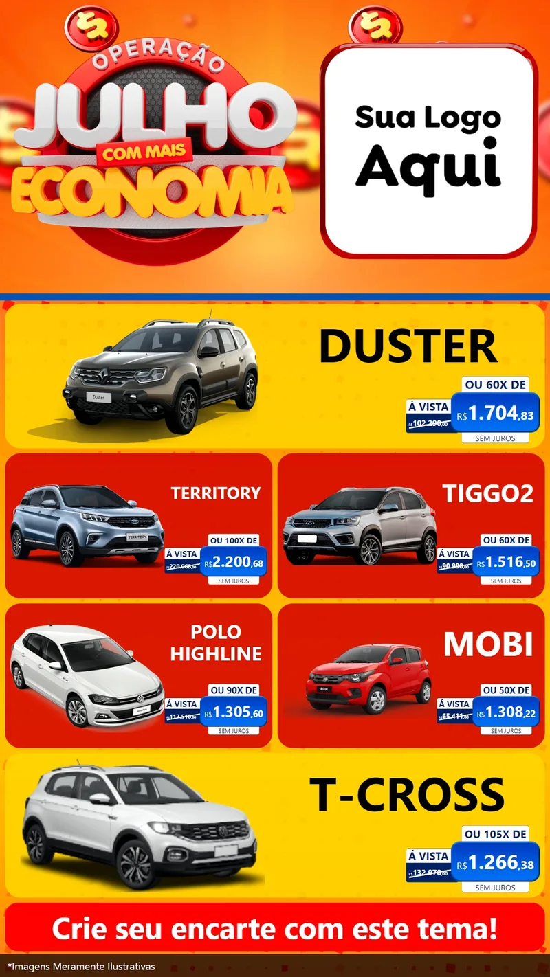 Modelo de TV para TV Vertical com o tema Operação Julho Com Mais Economia para Concessionaria de Carros