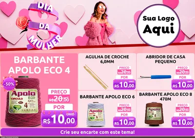 Modelo de Encarte para Encarte A4 Horizontal com o tema Dia da Mulher para Armarinho e Aviamentos