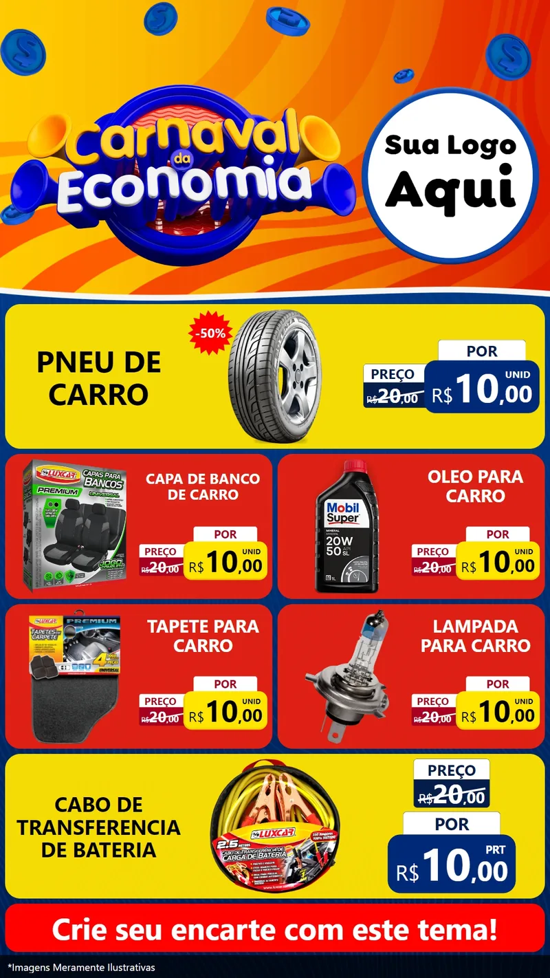 Modelo de TV para TV Vertical com o tema Carnaval da Economia para Auto peças