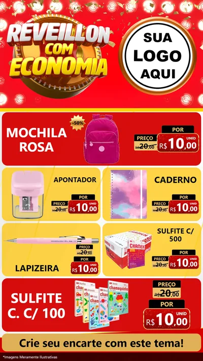 Modelo de TV para TV Vertical com o tema Réveillon com Economia para Papelaria